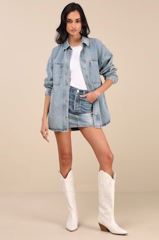 Lulus Callahan Light Wash Denim Oversized Shacket
