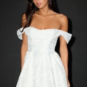Lulus Kalara White Jacquard Off-the-Shoulder Mini Dress